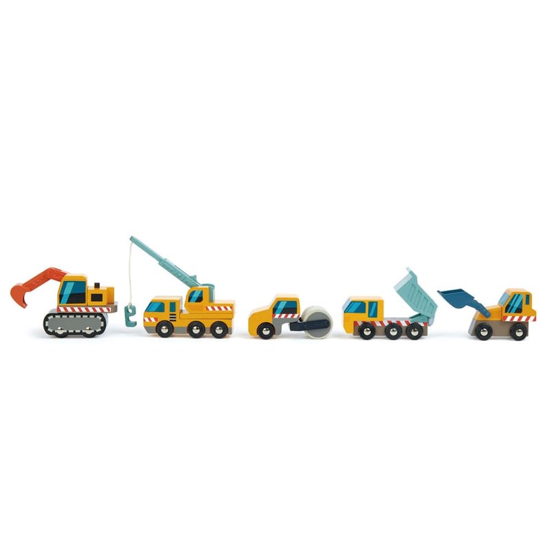 Tender Leaf Toys - Construction Site - Four Heavy Vehicles with Crane Truck, Road Roller, Dump Truck and Front Loader - Build Your Own Construction Site and Develops Fine Motor Skills for Children 3+ - Image 3